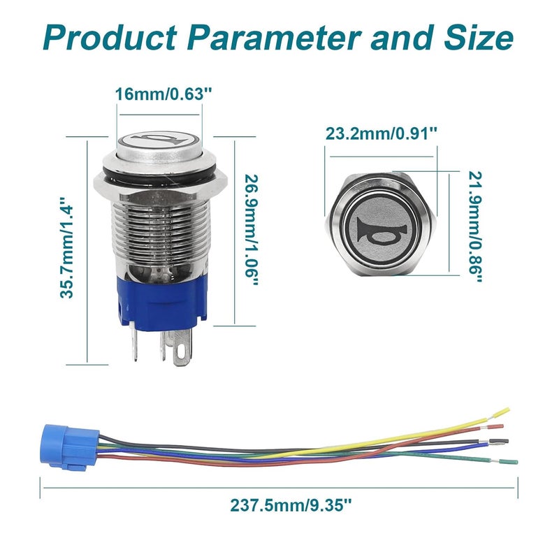 Gephynm 2PCS Horn Button, Momentary Push Button Switch, Horn Switch for Car Modification, Push Button Switch a Tail Plug Harness - Image 2